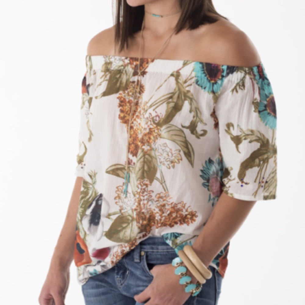Montanaco Cotton Floral off the shoulder top lightweight S M L XL